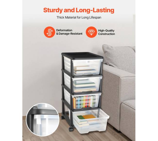 Plastikinė laikymo vežimėlis su 4 stalčiais2