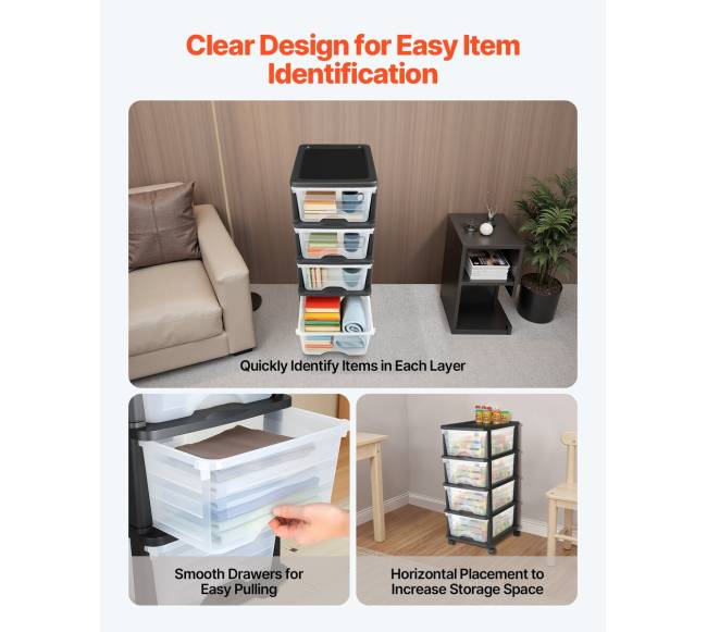 Plastikinė laikymo vežimėlis su 4 stalčiais4