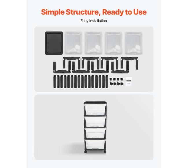 Plastikinė laikymo vežimėlis su 4 stalčiais5