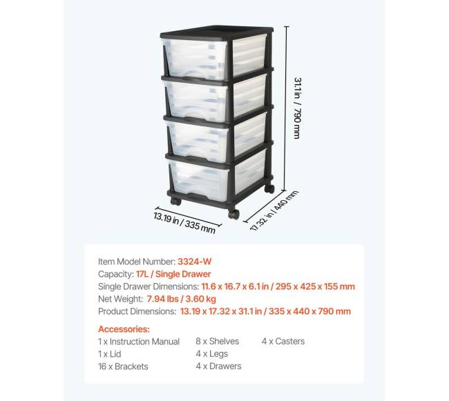 Plastikinė laikymo vežimėlis su 4 stalčiais6