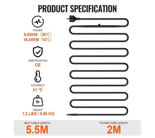 Savireguliuojantis vamzdžių šildymo kabelis 5.5m6