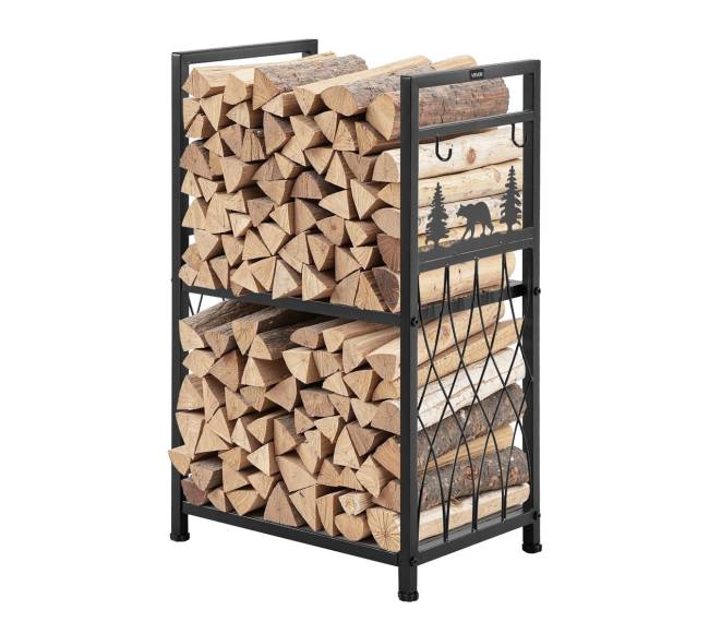 Dvigubo sluoksnio malkų stovas su įrankiais0