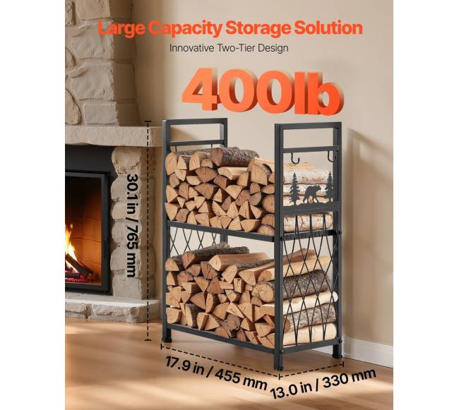 Dvigubo sluoksnio malkų stovas su įrankiais1