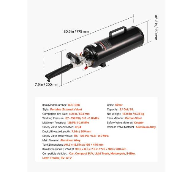 Nešiojamas padangų pripūtimo įrankis, 8L talpa6