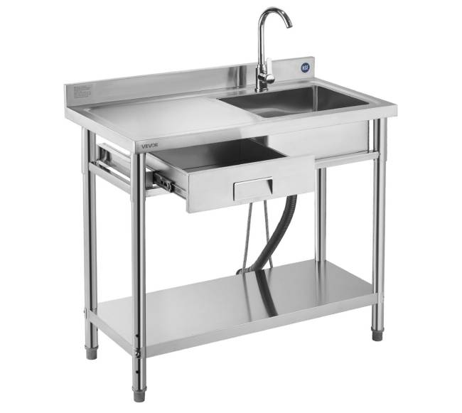 Nerūdijančio plieno virtuvės plautuvė su stalčiu0