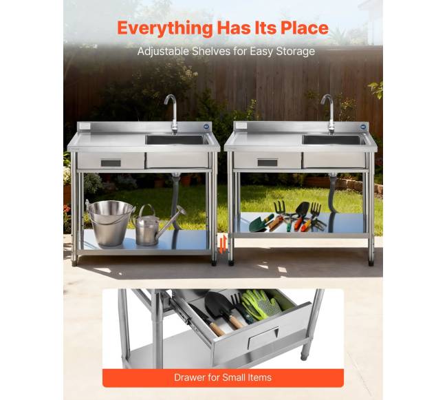 Nerūdijančio plieno virtuvės plautuvė su stalčiu2