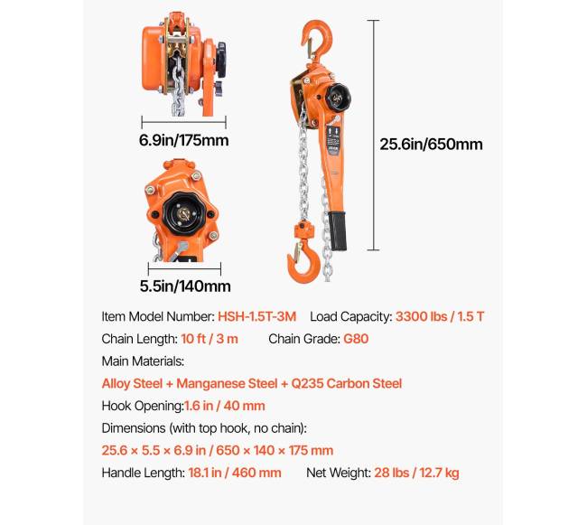 rankinio sverto grandinės keltuvas, 1,5t 1500 kg talpa6