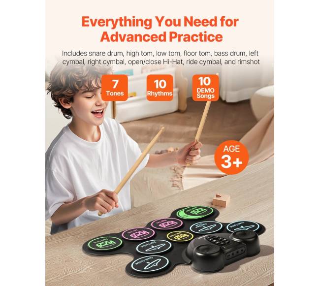 Elektriniai būgnai vaikams su ausinėmis ir MIDI1