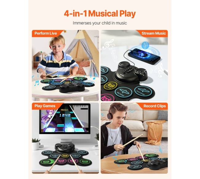 Elektriniai būgnai vaikams su ausinėmis ir MIDI2