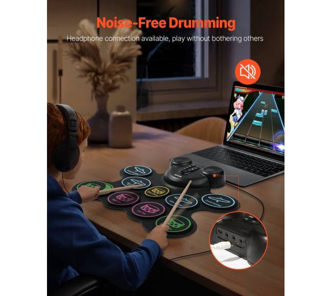 Elektriniai būgnai vaikams su ausinėmis ir MIDI3