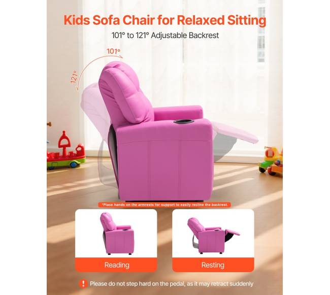 Vaikiška rožinė relaksacinė kėdė su puodelio laikikliu1