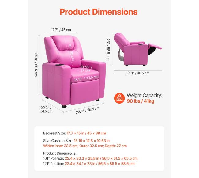 Vaikiška rožinė relaksacinė kėdė su puodelio laikikliu2