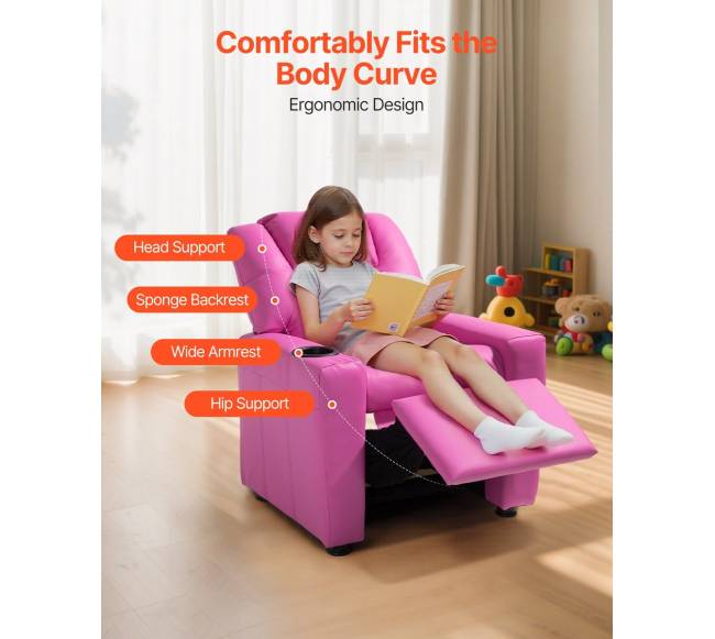 Vaikiška rožinė relaksacinė kėdė su puodelio laikikliu4