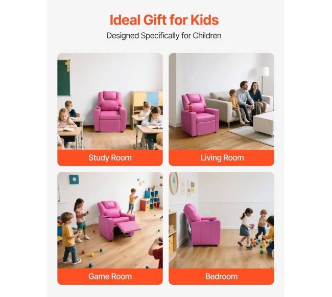 Vaikiška rožinė relaksacinė kėdė su puodelio laikikliu5
