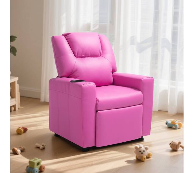 Vaikiška rožinė relaksacinė kėdė su puodelio laikikliu7