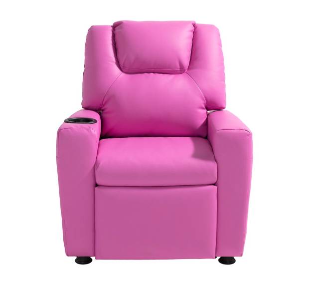 Vaikiška rožinė relaksacinė kėdė su puodelio laikikliu9