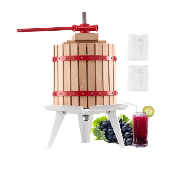 Rankų darbo vaisių vyno presas su 12L mediniu krepšiu0