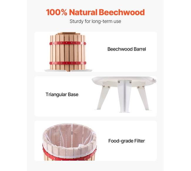 Rankų darbo vaisių vyno presas su 12L mediniu krepšiu2