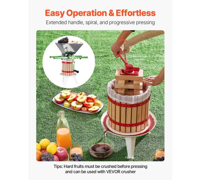 Rankų darbo vaisių vyno presas su 12L mediniu krepšiu3