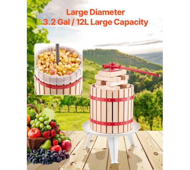 Rankų darbo vaisių vyno presas su 12L mediniu krepšiu4