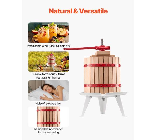 Rankų darbo vaisių vyno presas su 12L mediniu krepšiu5