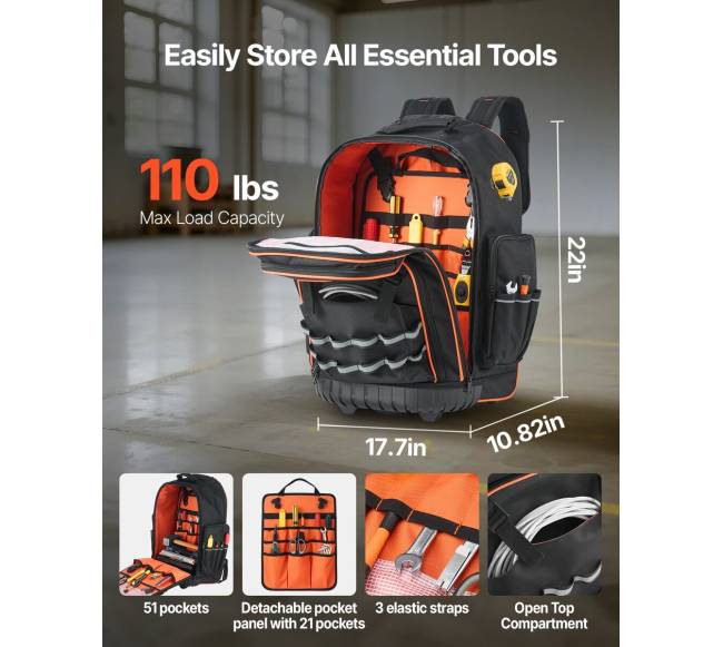 Riedanti įrankių kuprinė ant ratų 72 kišenės1