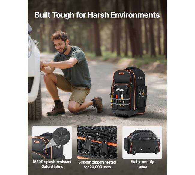 Riedanti įrankių kuprinė ant ratų 72 kišenės2