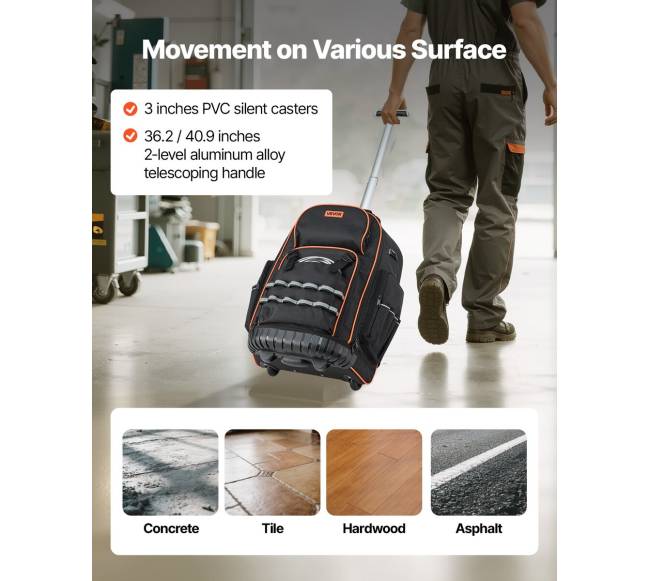 Riedanti įrankių kuprinė ant ratų 72 kišenės3