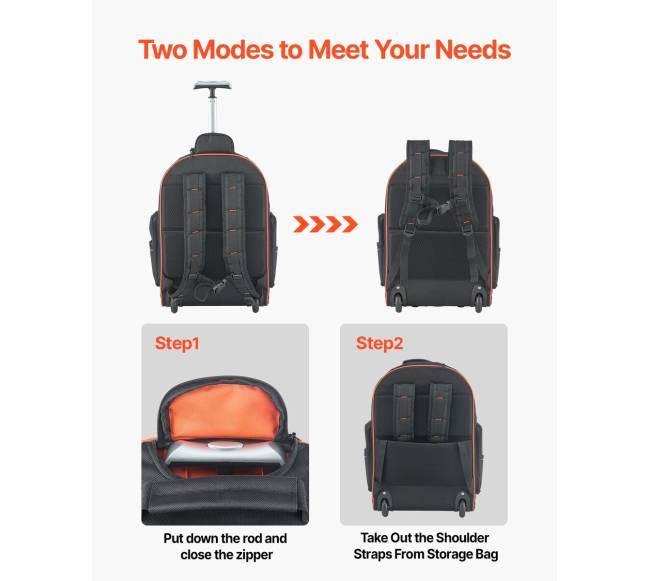 Riedanti įrankių kuprinė ant ratų 72 kišenės4