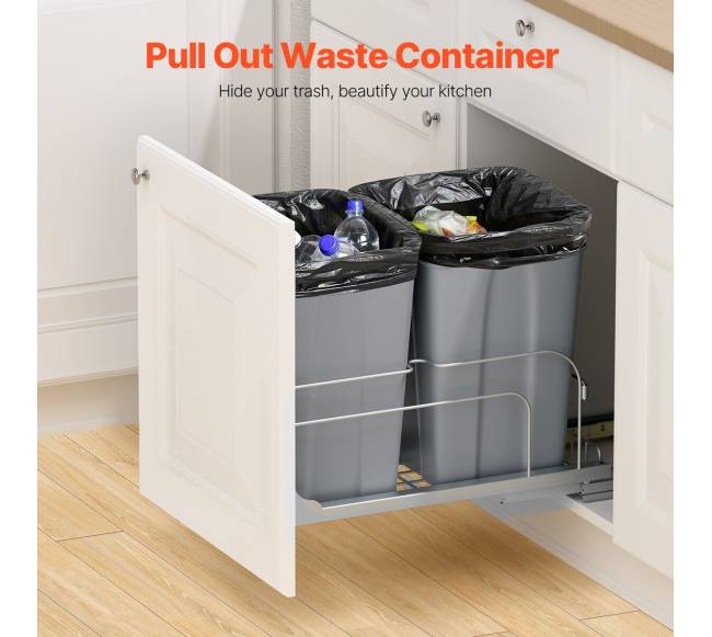 Ištraukiama dviguba virtuvės šiukšliadėžė, pilka1