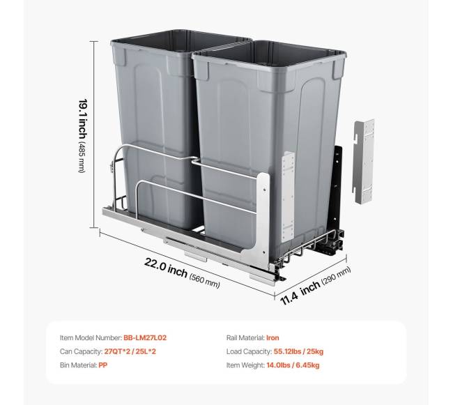 Ištraukiama dviguba virtuvės šiukšliadėžė, pilka6