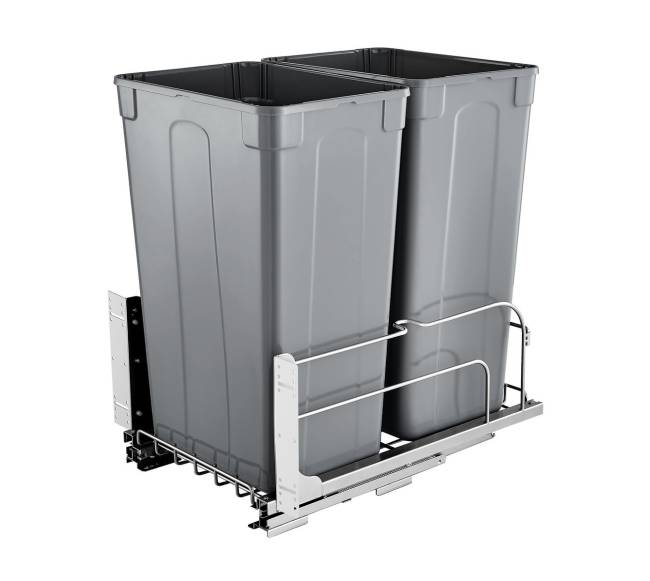 Dvigubas virtuvės šiukšlių konteineris su švelniu užsidarymu0