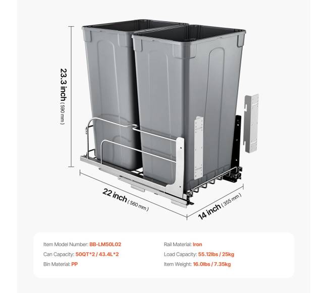 Dvigubas virtuvės šiukšlių konteineris su švelniu užsidarymu6