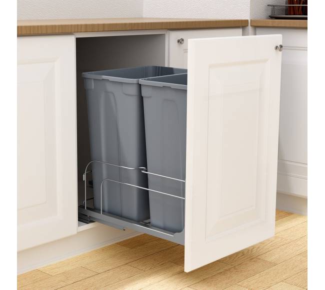 Dvigubas virtuvės šiukšlių konteineris su švelniu užsidarymu7