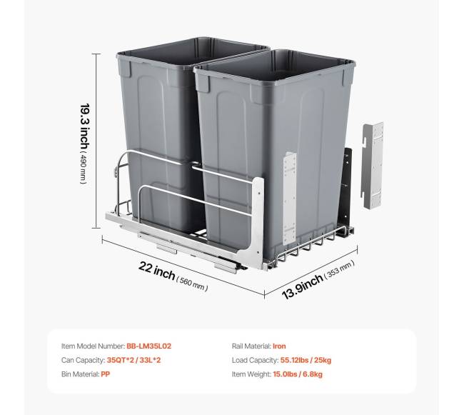 Dviejų dalių ištraukiamas virtuvės šiukšlių konteineris6