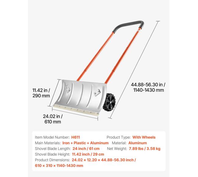 Sniego stūmiklis su ratais 61 cm plieno kastuvas6