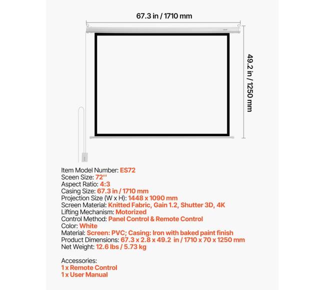 Elektrinis projektorių ekranas su valdymu, 1080 HD6