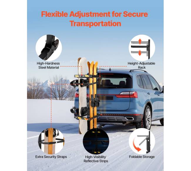 Sulankstomas slidžių ir snieglenčių laikiklis automobiliui5