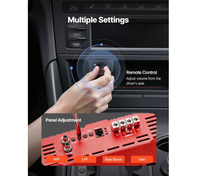 Automobilinis mono stiprintuvas 1500W su nuotoliniu valdymu3