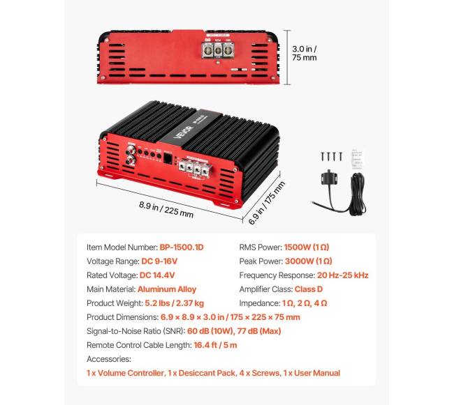 Automobilinis mono stiprintuvas 1500W su nuotoliniu valdymu6