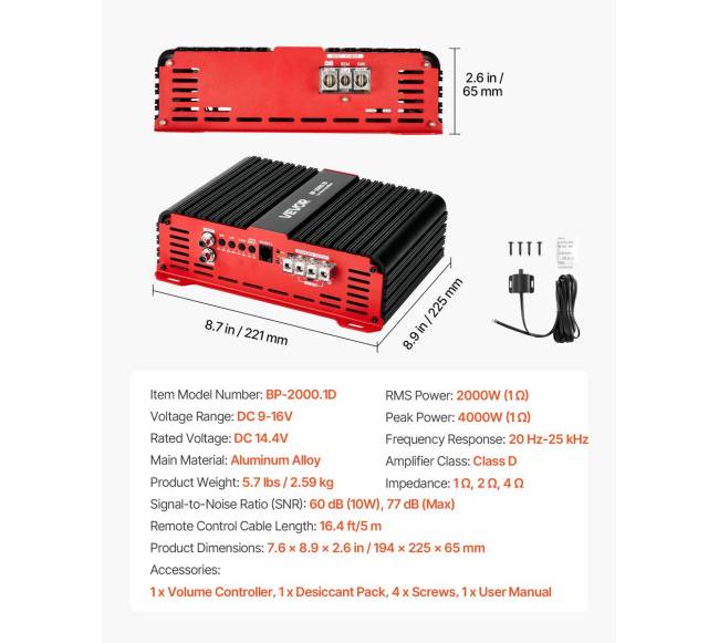 Vienos kanalo automobilinis stiprintuvas 2000W6