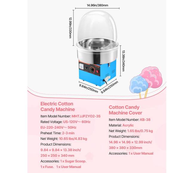 Elektrinė cukraus vatos mašina 1000 W su dangčiu6