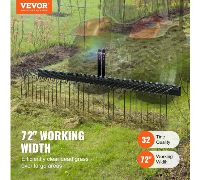 Prikabinamas vejos grėblys su 32 plieniniais dantimis1