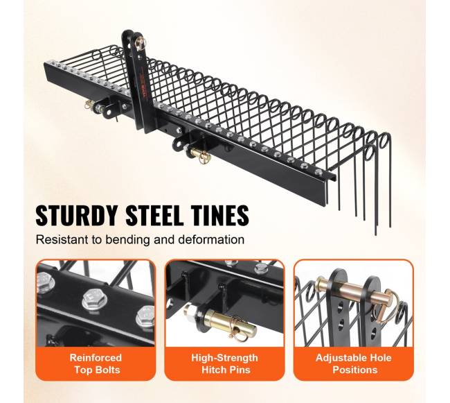 Prikabinamas vejos grėblys su 32 plieniniais dantimis2