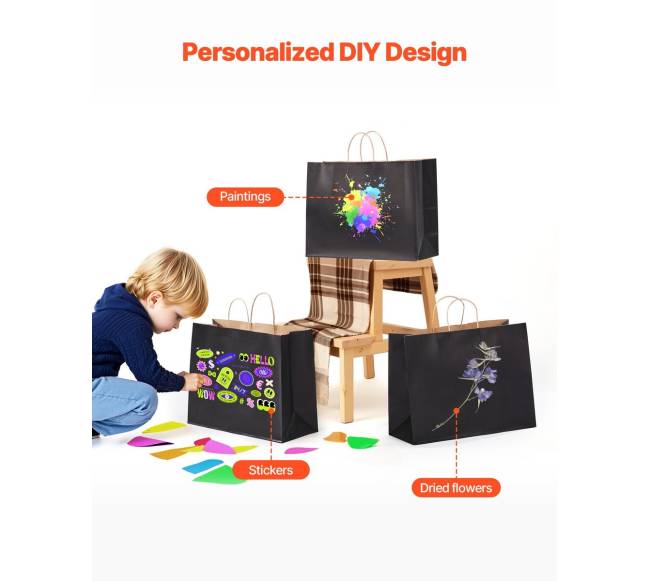 Juodos popierinės pakuotės su rankenėlėmis, 50 vnt.4