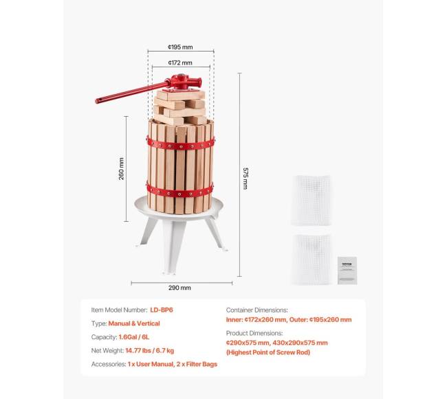 Rankinis vaisių vyno presas 6L6