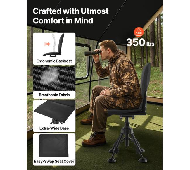 Medžioklės kėdė su tyliai besisukančia sėdyne1