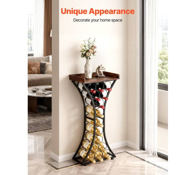 15 butelių vyno lentyna su mediniu stalviršiu4