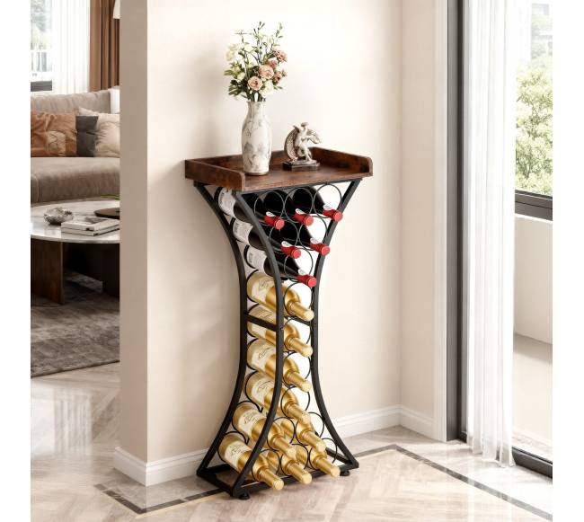 15 butelių vyno lentyna su mediniu stalviršiu7