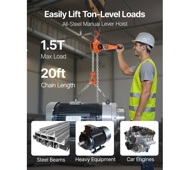 Rankinis svirtinis grandinės keltuvas, 1500 kg1